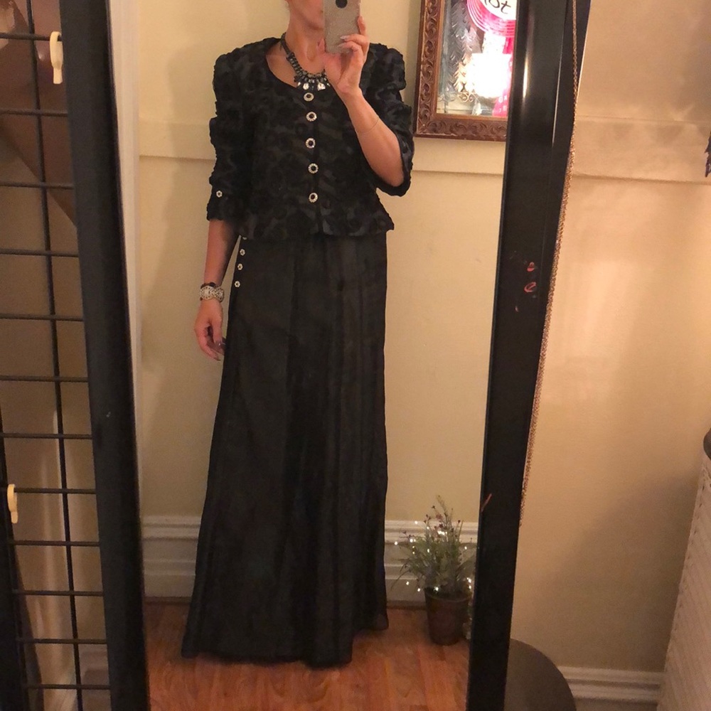 Vintage Lili Butler black evening silk gown set M